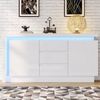 Merax 140cm Sideboard, Kommode, Beistelltisch mit 3 Schubladen, Schrank mit verstellbaren Einlegeböden und 2 Türen, Hochglanz Sofa Beistellschrank mit LED, Weiß Bild 3