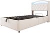 Kinderbett, Samt mit Stauraum, LED & USB-Anschluss, 90x200 cm, Beige, ohne Matratze Bild 5