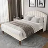 Polsterbett, Doppelbett mit Lattenrost, 140x200 cm, Kopfteil mit seitlichen Ohren, Samt Bild 4