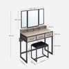 Vasagle Schminktisch, Frisiertisch mit 3-teiligem Klappspiegel, Föhnhalter, Kosmetiktisch mit gepolstertem Hocker, 3 Schubladen, Industrie-Design, Greige-schwarz von Songmics RVT004B02 Bild 5
