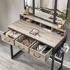 Vasagle Schminktisch, Frisiertisch mit 3-teiligem Klappspiegel, Föhnhalter, Kosmetiktisch mit gepolstertem Hocker, 3 Schubladen, Industrie-Design, Greige-schwarz von Songmics RVT004B02 Bild 4
