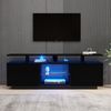 Merax Moderner schwarzer TV-Schrank mit 16-Farben-LED-Beleuchtung, 1,4 m Länge – stilvoller Aufbewahrungsschrank für 60-Zoll-Fernseher, 16-Farben-Lichtleiste, Hochglanz-Türpaneel mit Glasfach, TV board Bild 3