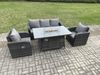 Fimous Polyrattan Gartenmöbel Set Garten Sofa im Freien Gasfeuerstelle Esstisch Set mit 3-Sitzer Sofa Dunkelgrau Gemischt Bild 3