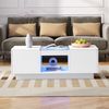 LED Couchtisch Weiß mit Glaseinsatz, App-gesteuerte LED-Beleuchtung, zwei Schubladen, offenes Fach Bild 5