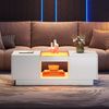 LED Couchtisch Weiß mit Glaseinsatz, App-gesteuerte LED-Beleuchtung, zwei Schubladen, offenes Fach Bild 3