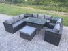 Fimous 9 Sitzer Outdoor Polyrattan Gartenmöbel Sofa Set Terrassen Rechteckiger Esstisch mit 2 Sesseln 2 Beistelltisch Hocker Dunkelgrau gemischt Bild 2