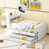 Einzelbett 90x190 cm mit Ausziehbett, 2 Schubladen und Nachttisch mit USB – Massivholz weiß Bild 3