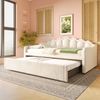 Schlafsofa mit LED-Beleuchtung und Lattenrost, Liegefläche von 90 auf 180 cm erweiterbar, Polsterbett, Samt, beige Bild 2
