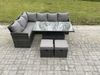 Fimous Gartenmöbel Set aus Polyrattan für den Außenbereich Höhenverstellbarer Esstisch Sofa Set mit 2 kleine Fußhockern Dunkelgrau gemischt Bild 2