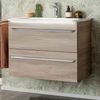 FACKELMANN LUXOR Waschbecken mit Unterschrank 80 cm breit, Braun hell, Waschbecken Gussmarmor Weiß Bild 2
