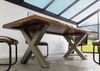 Baumtisch Sheesham 220x100x77 grau gebeizt / X-Beine silber matt FREEFORM 5 Bild 3