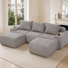 Modulares 3-Sitzer Cordsofa m. 2 Hockern, Getränkehalter, Tasche, Hellgrau Bild 2