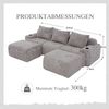 Modulares 3-Sitzer Cordsofa m. 2 Hockern, Getränkehalter, Tasche, Hellgrau Bild 4