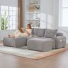 Modulares 3-Sitzer Cordsofa m. 2 Hockern, Getränkehalter, Tasche, Hellgrau Bild 3