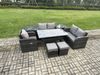 Fimous 7 Sitzer Rattan Garten Sofa Set Gartenmöbel Langer Rechteckiger Esstisch mit Sesseln 2 kleine Fußhockern 2 Beistelltischen Dunkelgrau gemischt Bild 2