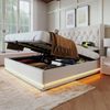 Polsterbett 160x200 cm Beige mit 3-seitiger LED-Beleuchtung, Wingback Kopfteil & USB Typ-C Ladefunktion,hydraulischer Stauraum,inklusive Matratze Bild 4