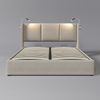 Merax Polsterbett mit LED Beleuchtung und Lattenrost, Beige, 160x200 cm, Leinen Bild 2
