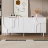 Sideboard 160 cm Weiß, modernes geometrisches Design, Aufbewahrungsschrank mit viel Stauraum, leisen Scharnieren, Metallfüßen Bild 3
