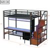 Hochbett mit Liegefläche 140x200 cm und 90x200 cm, Schreibtisch, LED, Steckdosen, Stauraum, Schwarz Bild 5