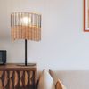 LED Tischleuchte, Metall, schwarz, Holzgeflecht, E27, H 42 cm Bild 5