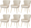 Samt-Esszimmerstuhl 83x53x57 cm 6er-Set, beige mit goldenen Beinen, Armlehnen Bild 3