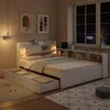 Stauraumbett, 140x200 cm, Lattenrost, Schubladen, Regal, LED-Beleuchtung, Mehrfachsteckdose, Doppelbett, Holzbett, Jugendbett, Kiefer Bild 2