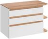 Badmöbel-Set mit Keramik-Waschtisch CAMPOS-56, Hochglanz weiß mit Wotaneiche, 3 Hochschränke B/H/T: ca. 244/200/50 cm Bild 3