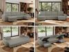 U-förmige Ecksofa, XXL Universalecke mit losen Kissen zum Wohnzimmer, Bettkästen und Schlaffunktion, schwarze Metallbeine - AXEL U - Hellgrau Boucle Bild 2