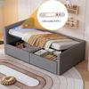 Polsterbett Kinderbett, Mit LED-Licht, Mit Nachtlicht und USB-Ladeanschluss, Mit Regal, Mit Hydraulischem Stauraum, Einfaches Einzelbett, Jungen- und Mädchenbetten, Samtstoff, Hellgrau, 90 x 200 cm Bild 2