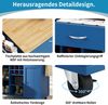 Blauer Küchenwagen mit klappbarem Arbeitsbereich, multifunktionale Kücheninsel, MDF-Tischplatte in Holzmaserung, Zinkgriffe, Weinablage, 360°-Lenkrollen, 92cmx102cmx45cm Bild 4