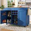 Blauer Küchenwagen mit klappbarem Arbeitsbereich, multifunktionale Kücheninsel, MDF-Tischplatte in Holzmaserung, Zinkgriffe, Weinablage, 360°-Lenkrollen, 92cmx102cmx45cm Bild 3