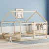 Bett 90x200 cm Hausmodell 2-in-1 mit Geländer – Kinderbett aus Kiefernholz und MDF, natur Bild 4