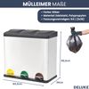 Mülleimer 3 Fächer Edelstahl - 3x 18L Inneneimer herausnehmbar | Pedaleimer Tretmülleimer Küche Abfalleimer mit Deckel Müllbehälter Kücheneimer Treteimer Büro Bild 3