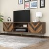 TV-Lowboard, Holzoptik mit 2 Türen & Metallgestell, 155x38x48 cm, Holzfarben Bild 3