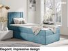 MEBLINI Kinderbett mit Bettkasten CARDI 80x200 Links – H3/Blau Samt Gepolstert Einzelbett mit Matratze - Polsterbett mit Stauraum - Bett mit Kopfteil – Stauraumbett Bild 2