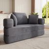 Flieks Modulares 2-in-1 Bodensofa & Bett – rundes Lounge, Multifunktionales Boneless Klappsofabett mit 3 Kissen, Cord, Hellgrau Bild 4
