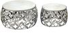 2er Set Couchtisch Silber mit weißer Marmor Tischplatte - Wohnzimmer Tisch Satztisch rund - Beistelltisch Alu modern - Sofatisch Set Aluminium Metallgestell Design Handmade Bild 1