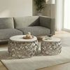2er Set Couchtisch Silber mit weißer Marmor Tischplatte - Wohnzimmer Tisch Satztisch rund - Beistelltisch Alu modern - Sofatisch Set Aluminium Metallgestell Design Handmade Bild 2