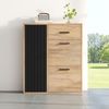 Merax Schuhschrank, mit verstellbaren Regalen Schrank, schwarz Griffen, 1 Schubladen, 2 Klappschuhschrank und 1 Türen, schwarz und Naturtönen Bild 2