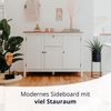 KHG Sideboard 3-türig mit 4 Einlegeboden Landhaus, Schublade Kommode aus Holzwerkstoff weiß foliert, Deckplatte Holzoptik Asteiche foliert, silberne Metall-Griffe, 120 x 90 x 40 cm (B/H/T) Bild 2