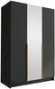 Mirjan24 'Cikzori' Kleiderschrank mit Einlegeböden und Kleiderstange, 3-türig, Laminatplatte, 215 x 58 x 150 cm, Schwarz / Gold, mit Spiegeltür Bild 3