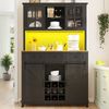 Küchenschrank(105×38.4×180cm), Hochschrank Küchenbuffet, Vitrinenschrank, Buffetschrank mit Verstellbaren Ablagen, Sideboard mit LED-Beleuchtung,Variable Lichtfarben, schwarz Bild 3
