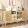 Sideboard 155x38x80 cm aus echtem Rattan in Holzoptik mit 2 Schubladen und Schiebetüren Bild 2