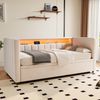 Schlafsofa Samt mit Ausziehbett, LED & USB-Anschluss, 90x190 cm, Beige, ohne Matratze Bild 2