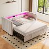 Schlafsofa Samt mit Ausziehbett, LED & USB-Anschluss, 90x190 cm, Beige, ohne Matratze Bild 3
