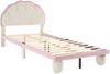 Kinder Polsterbett 90x200 mit LED Lichtstreifen, gepolstertem Kopfteil, Samtbezug, stabile Rundbeine, modernes Jugendbett, rosa Bild 5