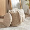 Sitzhocker mit Stauraum aus Wolle 40cm Beige Stoff Rund - Design Boho Stoffhocker mit abnehmbarem Deckel - Polsterhocker Schminktisch Hocker - Beistellhocker für Wohnzimmer Handmade Bild 2