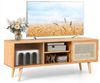 COSTWAY TV-Schrank 2 Schiebetüren, Glas und Bambus Bild 4