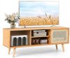 COSTWAY TV-Schrank 2 Schiebetüren, Glas und Bambus Bild 5