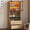 Flieks Küchenbuffet mit LED-Beleuchtung, Weinregal, Gläserhalter und Gewürzregal (1-St, B80/T40/H180 cm) Hochschrank mit Glastüren und Schubladen Küchenschrank Standvitrine Bild 5